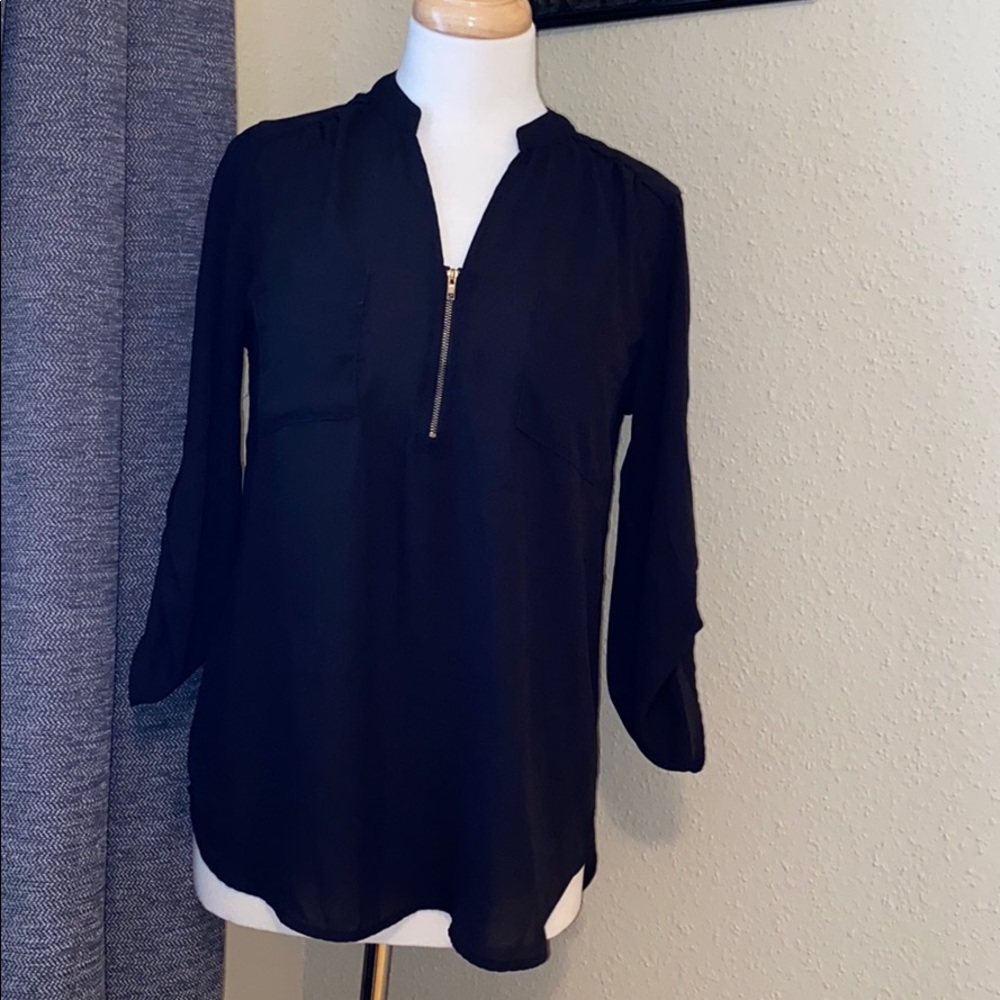 Ladies Sheer Black Rue21 3/4 Sleeves Blouse